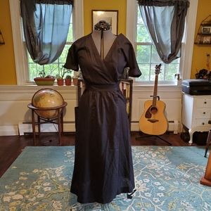 New Gap Black Linen Women's Size 4 Tall Wrap Dress